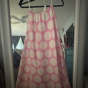Pink and White Linen Polka Dot Dress